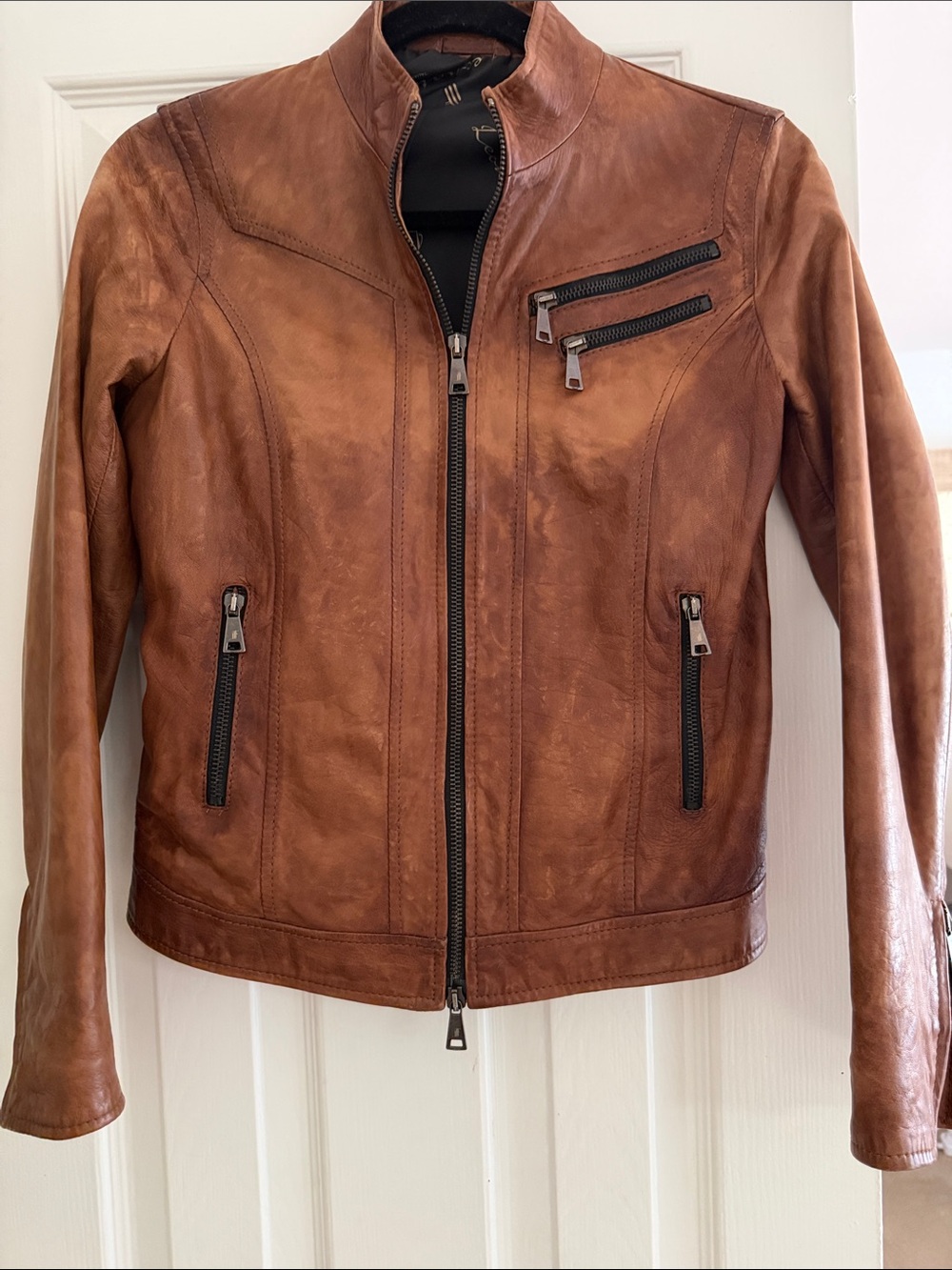 Women's Brown Leather Zip-Front Jacket